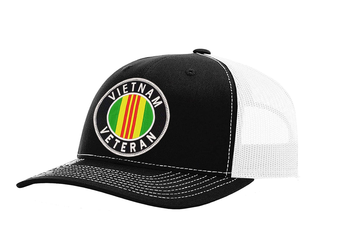 Vietnam Veteran Oval — Vietnam Veteran Oval Logo - Black and White - Standard Bill Embroidered Trucker Hat — front