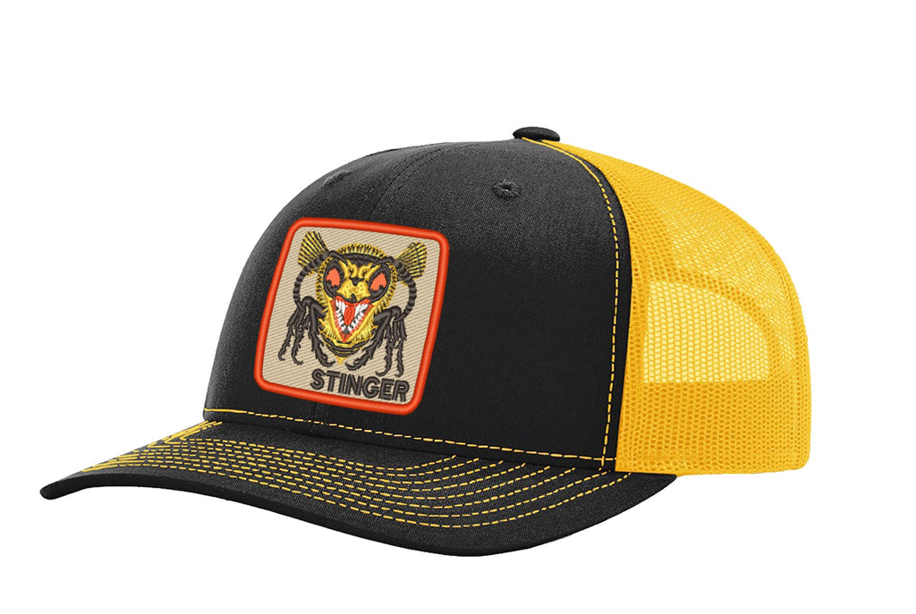 Stinger Hornet — Stinger Hornet - Black and Gold - Standard Bill Embroidered Trucker Hat — front
