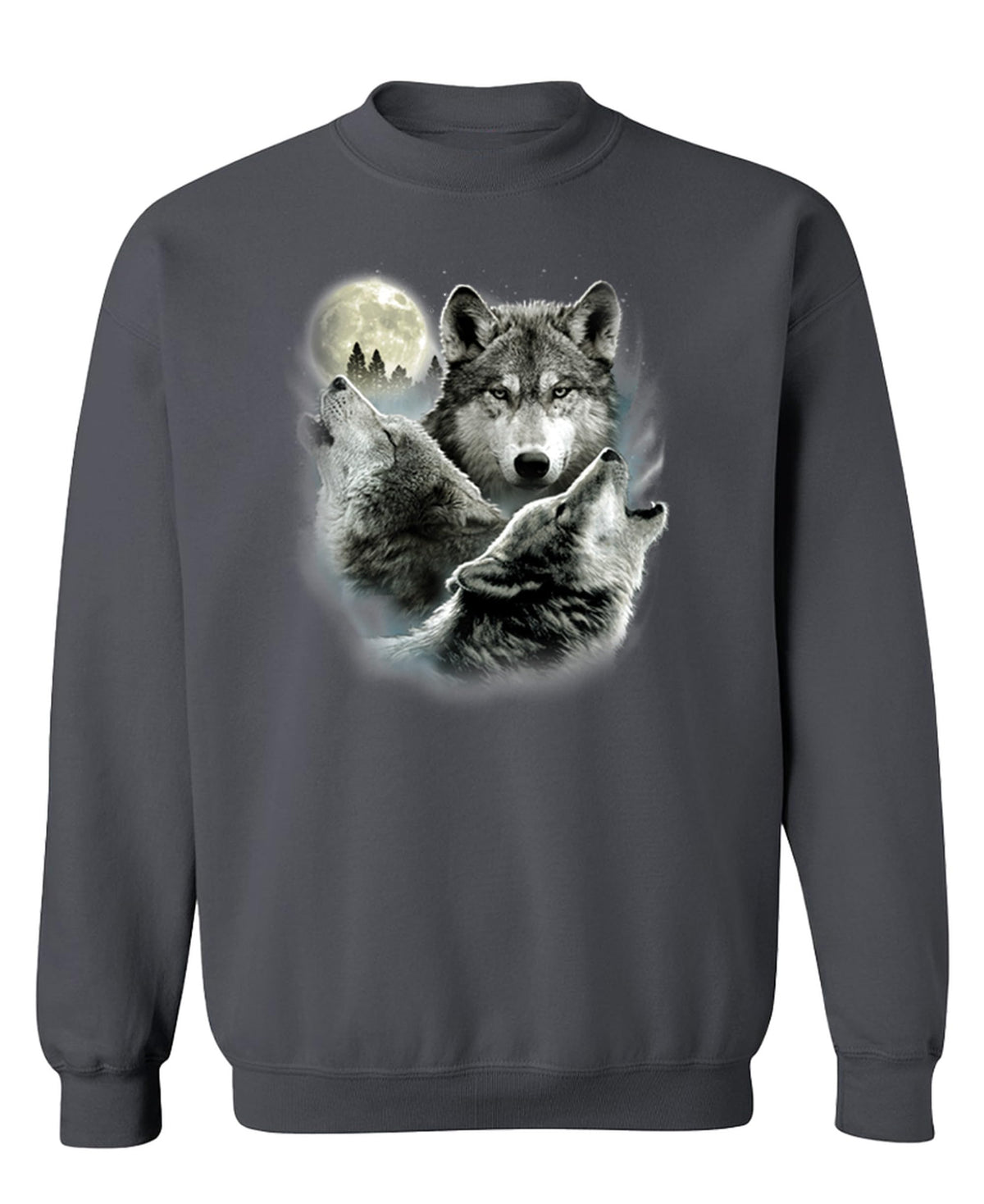 Three Wolves and Moon — Charcoal Sweatshirt — front