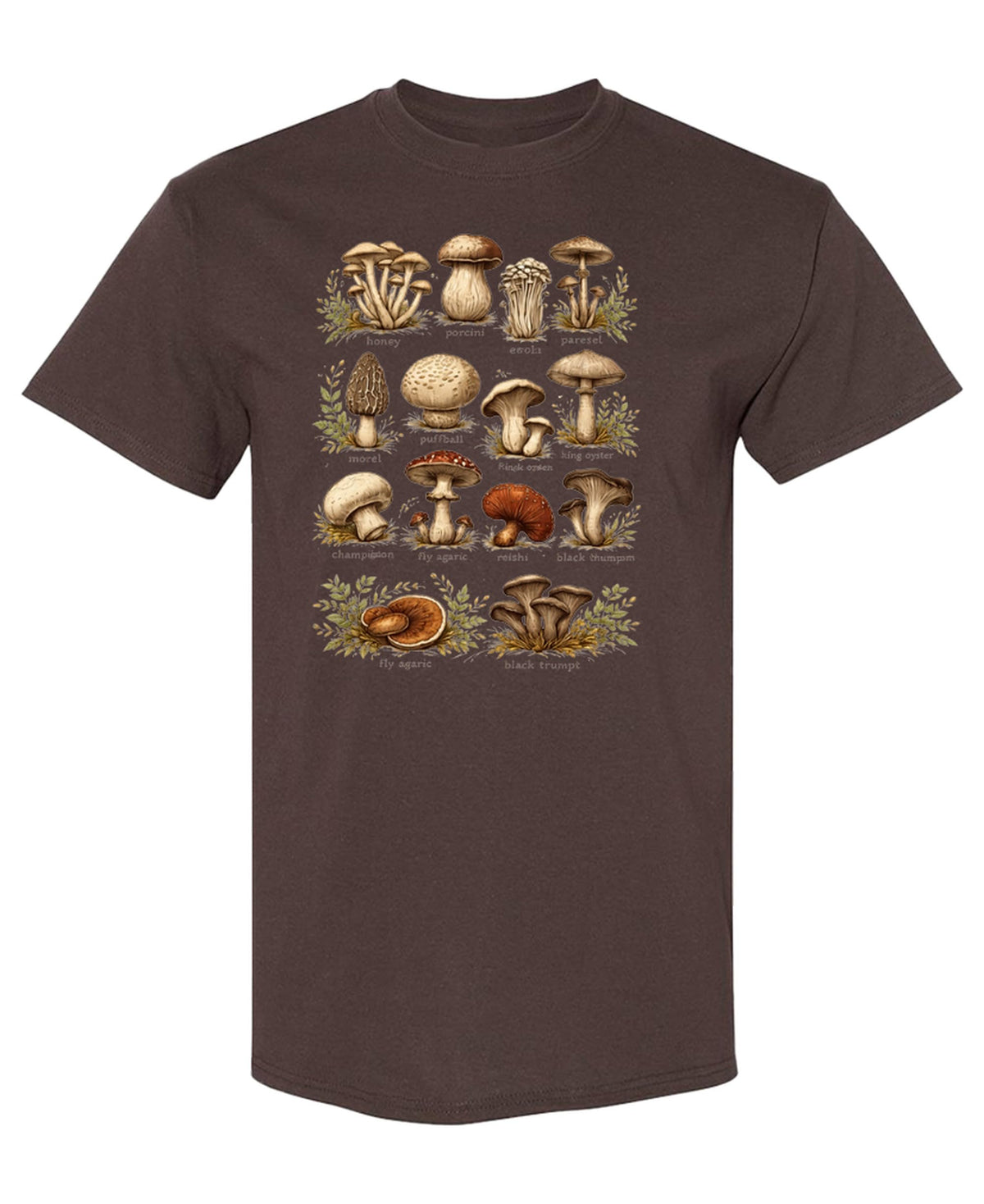 Mushroom Forager — Chocolate T-Shirt — front