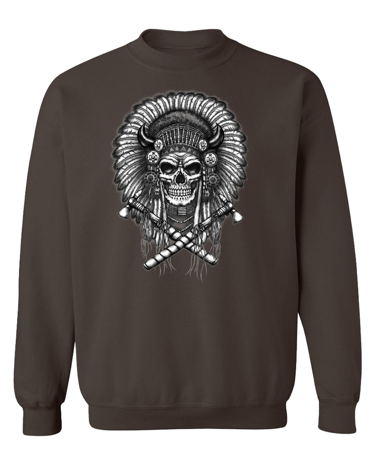 Feathered Skull and Crossed Bones — Chocolate Sweatshirt — front