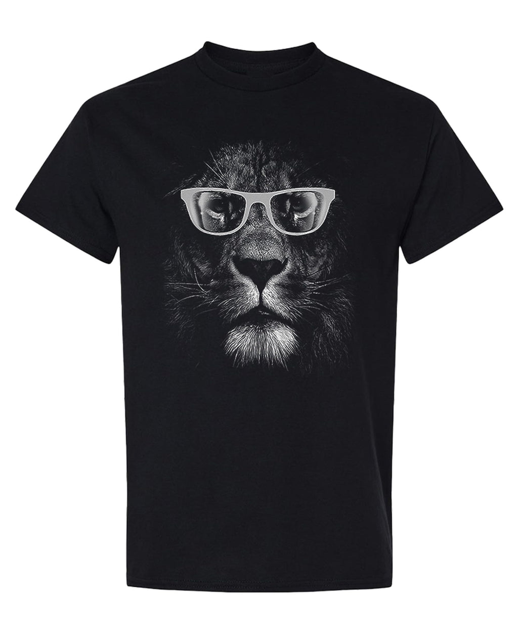 Lion with Glasses — Black T-Shirt — front