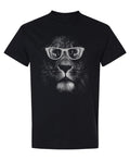 Lion with Glasses — Black T-Shirt — front