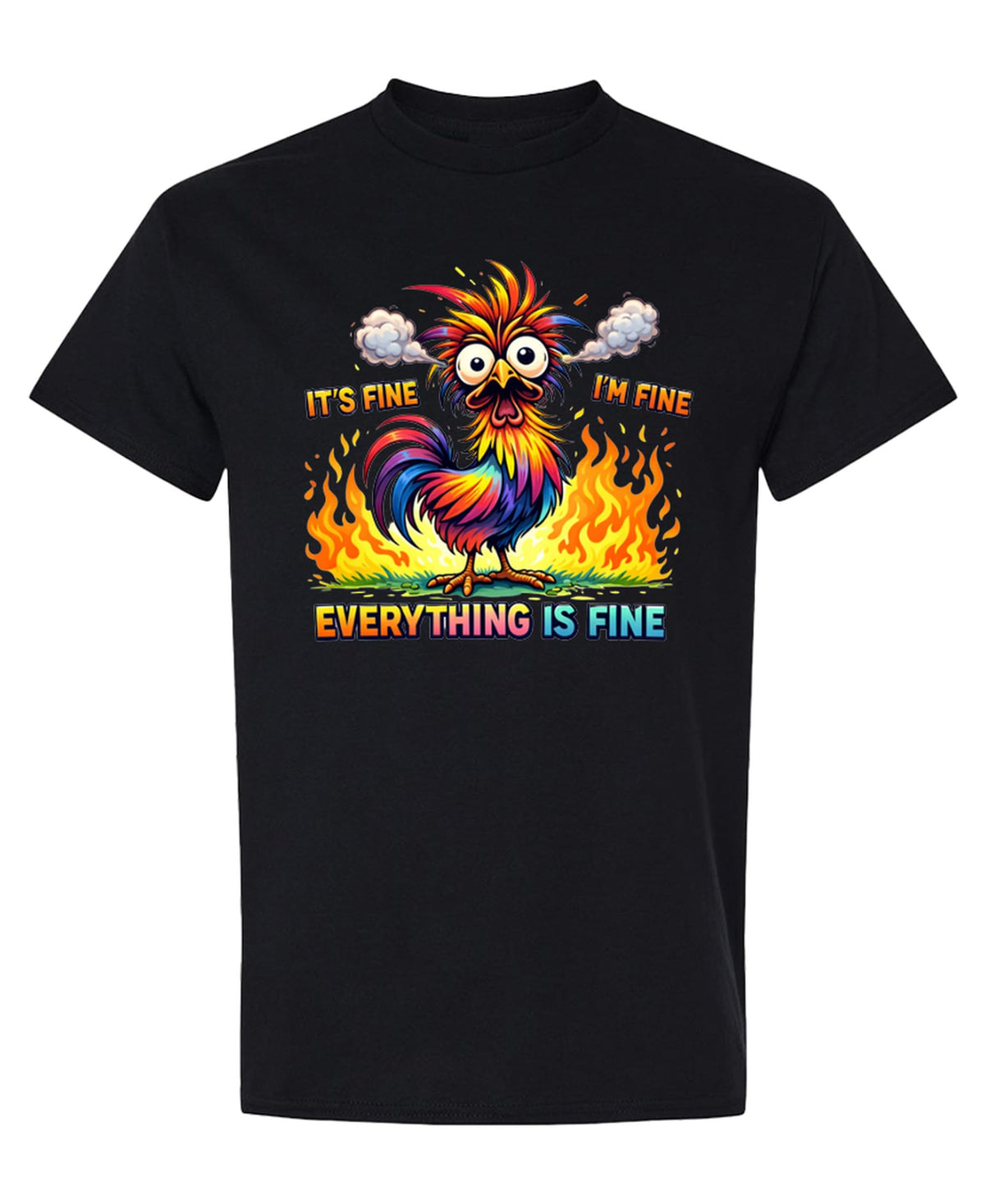Everything Is Fine Owl — Black T-Shirt — front