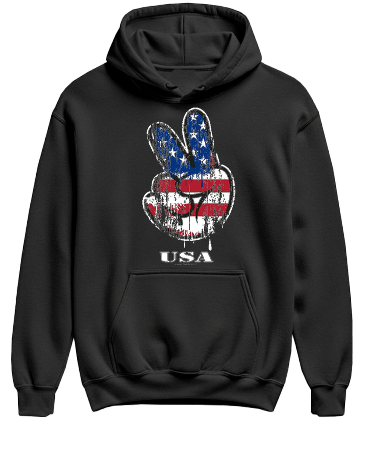 USA Peace Hand — Black Hoodie — front