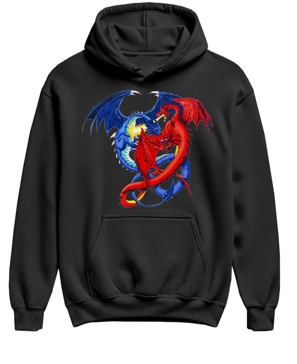 Red and Blue Dragons — Black Hoodie — front