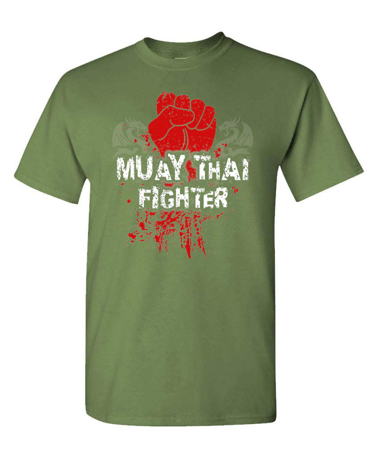 Muay Thai Fighter — Military Green T-Shirt — front