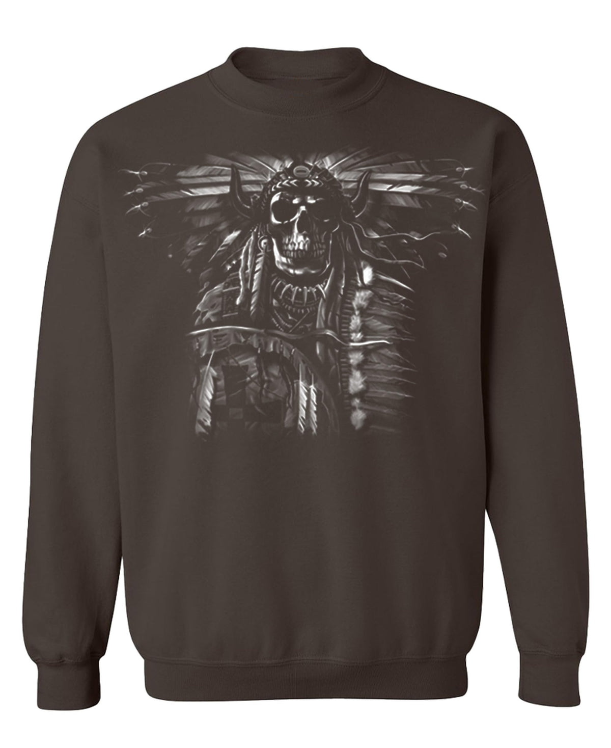 Feathered Skull with Dreamcatcher — Chocolate Sweatshirt — front