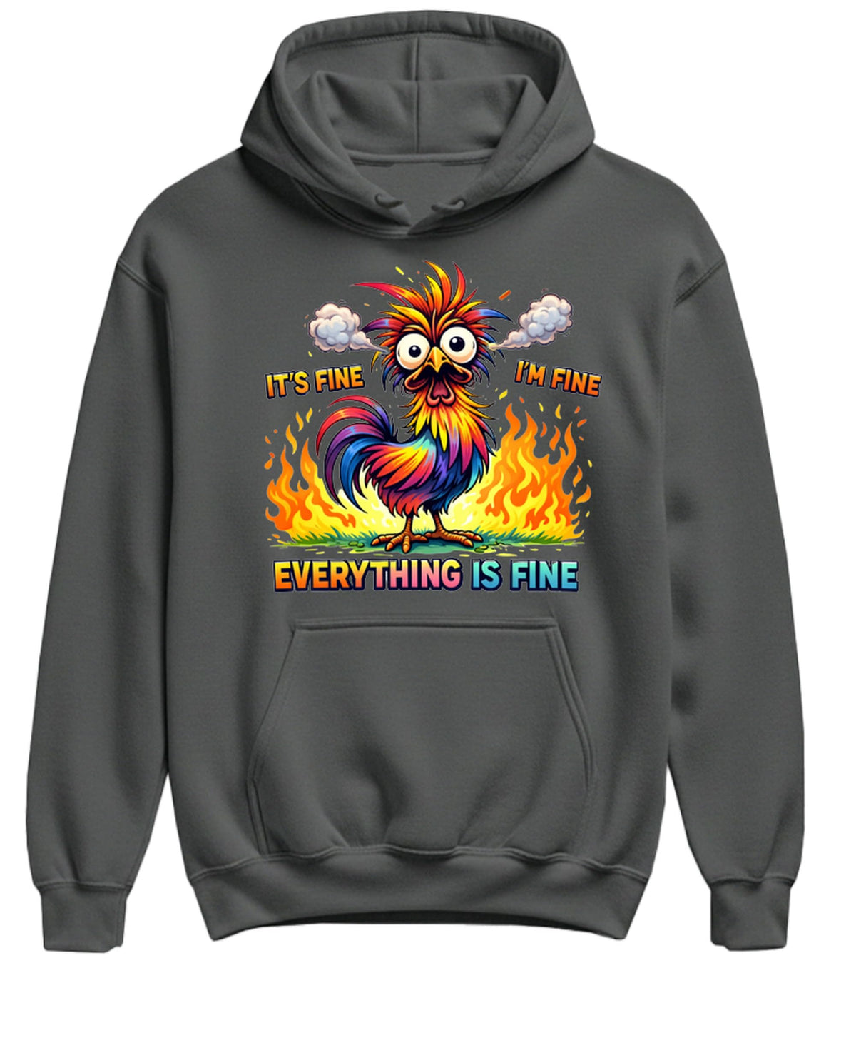 Everything Is Fine Owl — Charcoal Hoodie — front