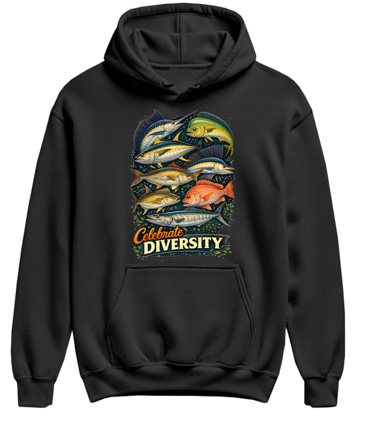 Saltwater Fishing — Black Hoodie — front