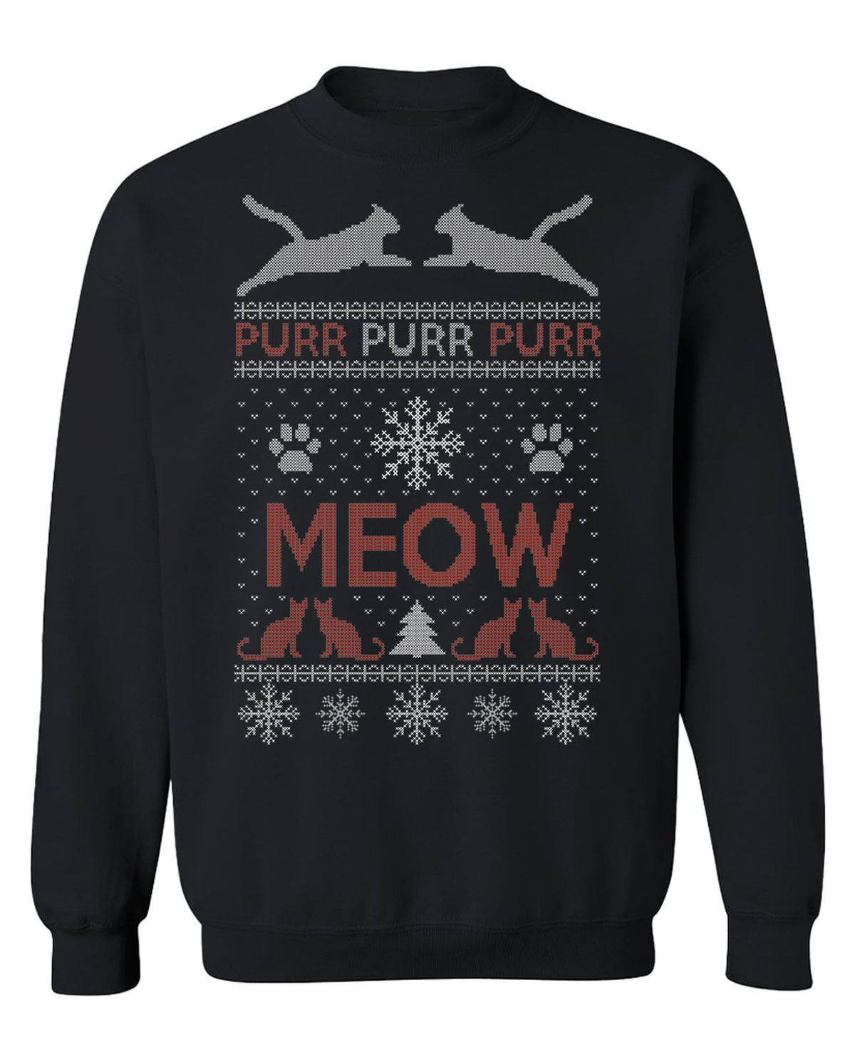 Cats Meow and Purr Ugly Christmas Sweater Design — Black Sweatshirt — front