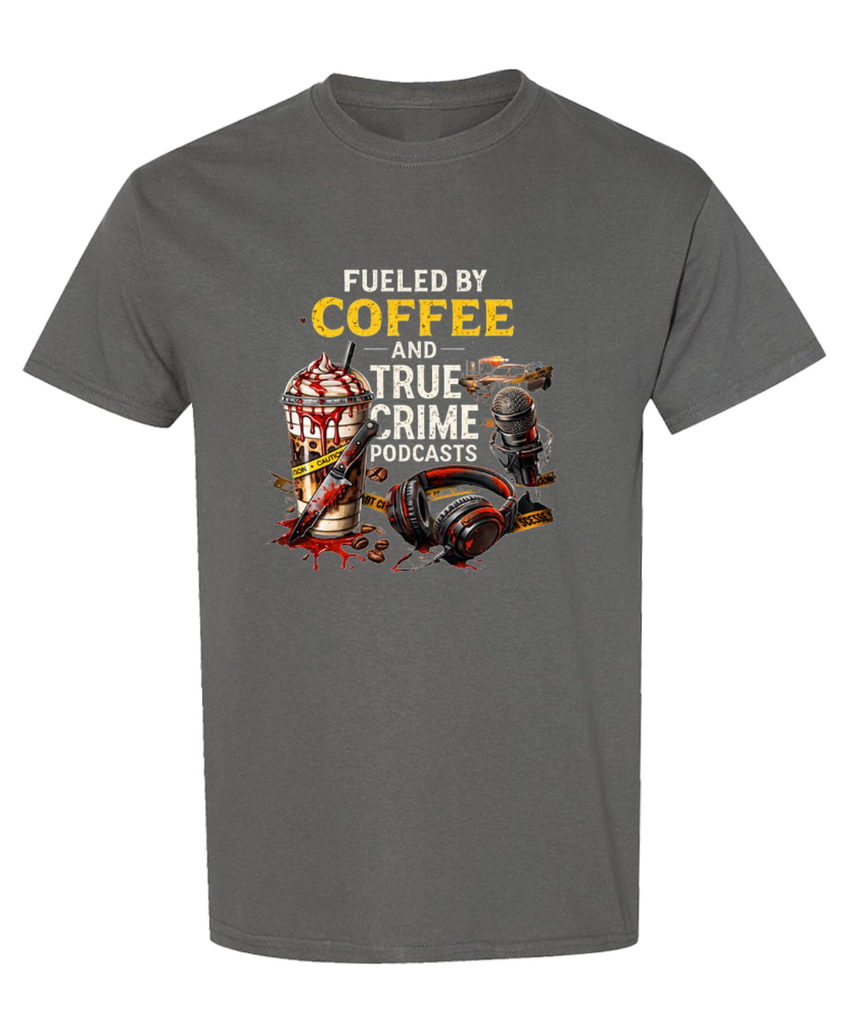 Coffee and True Crime — Charcoal T-Shirt — front
