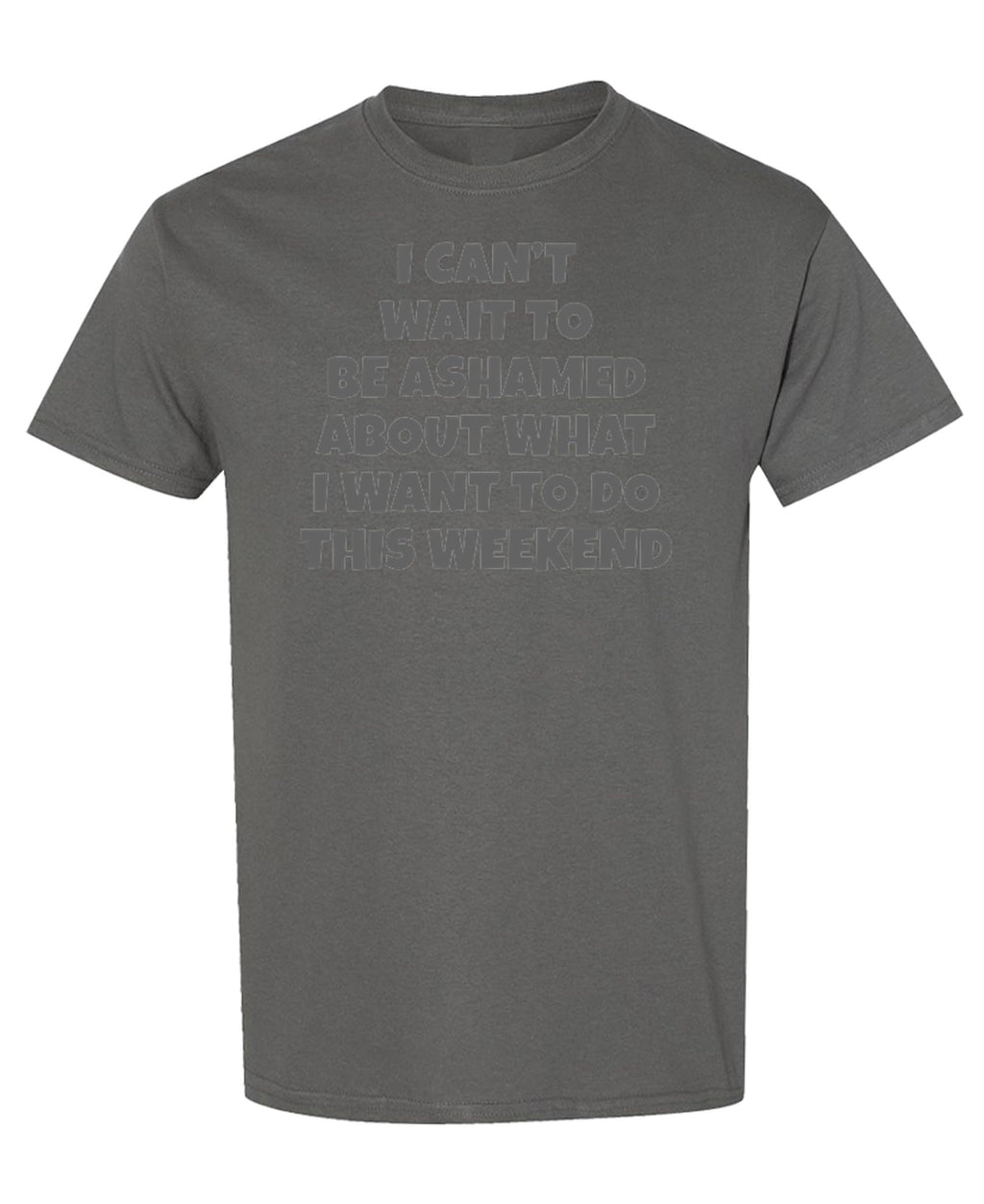 Weekend Plans and Regrets — Charcoal T-Shirt — front