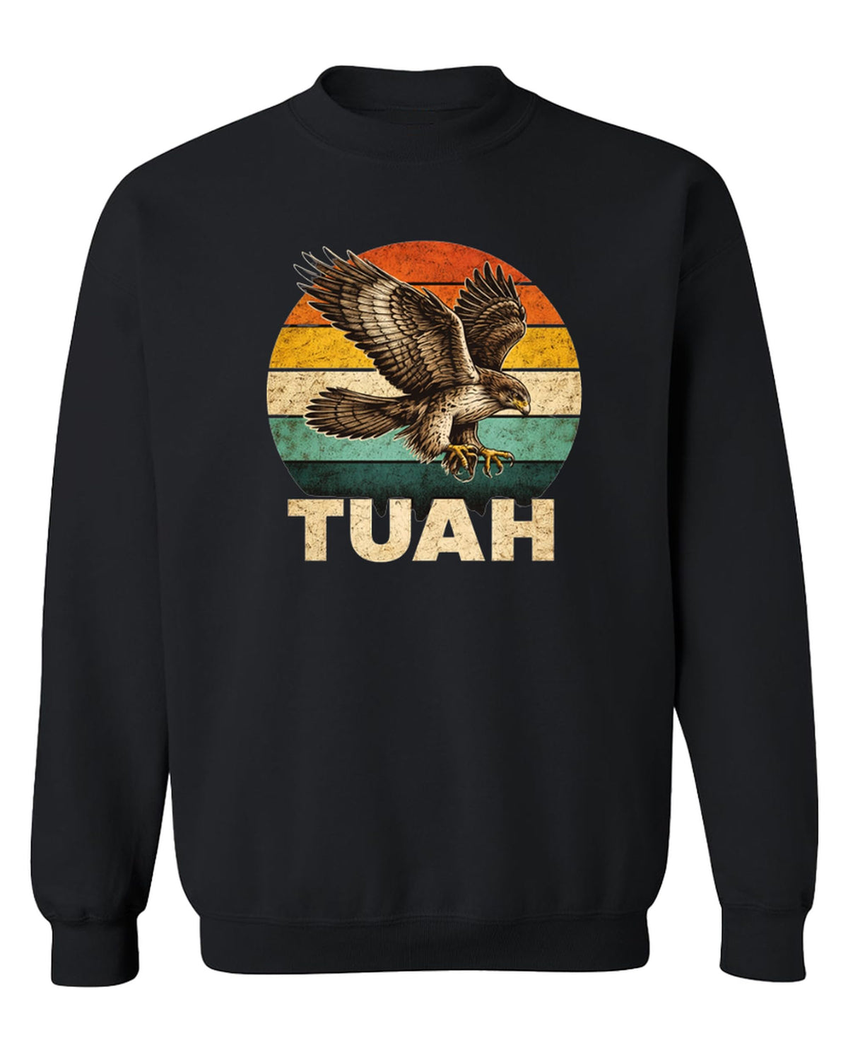 Hawk Tuah Funny Meme — Black Sweatshirt — front