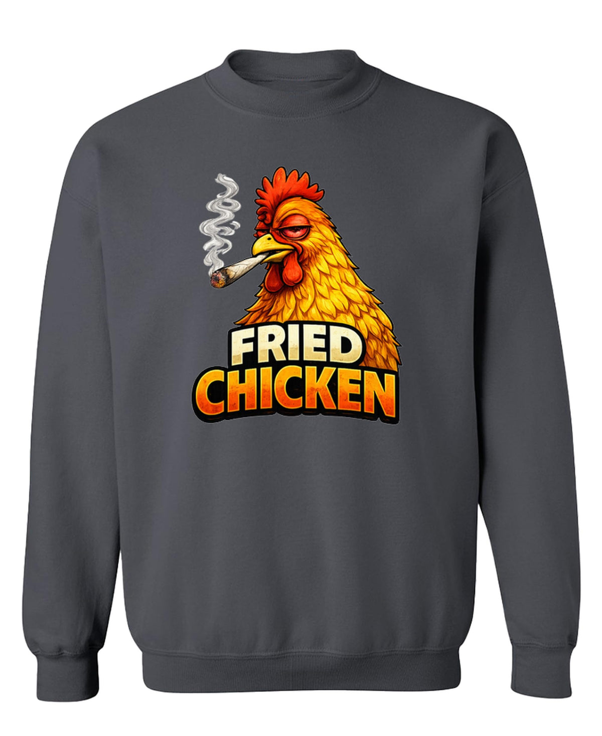 Funny Chicken Smoking Weed — Charcoal Sweatshirt — front