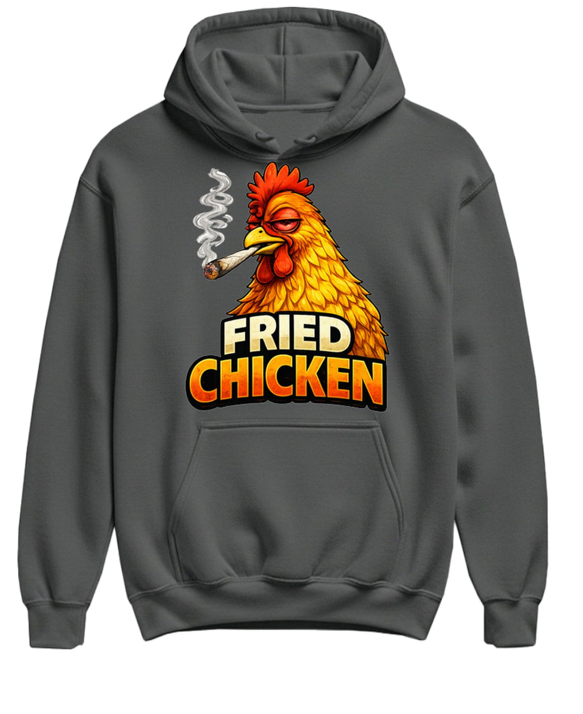 Funny Chicken Smoking Weed — Charcoal Hoodie — front