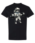 Space Dog Weightlifting — Black T-Shirt — front