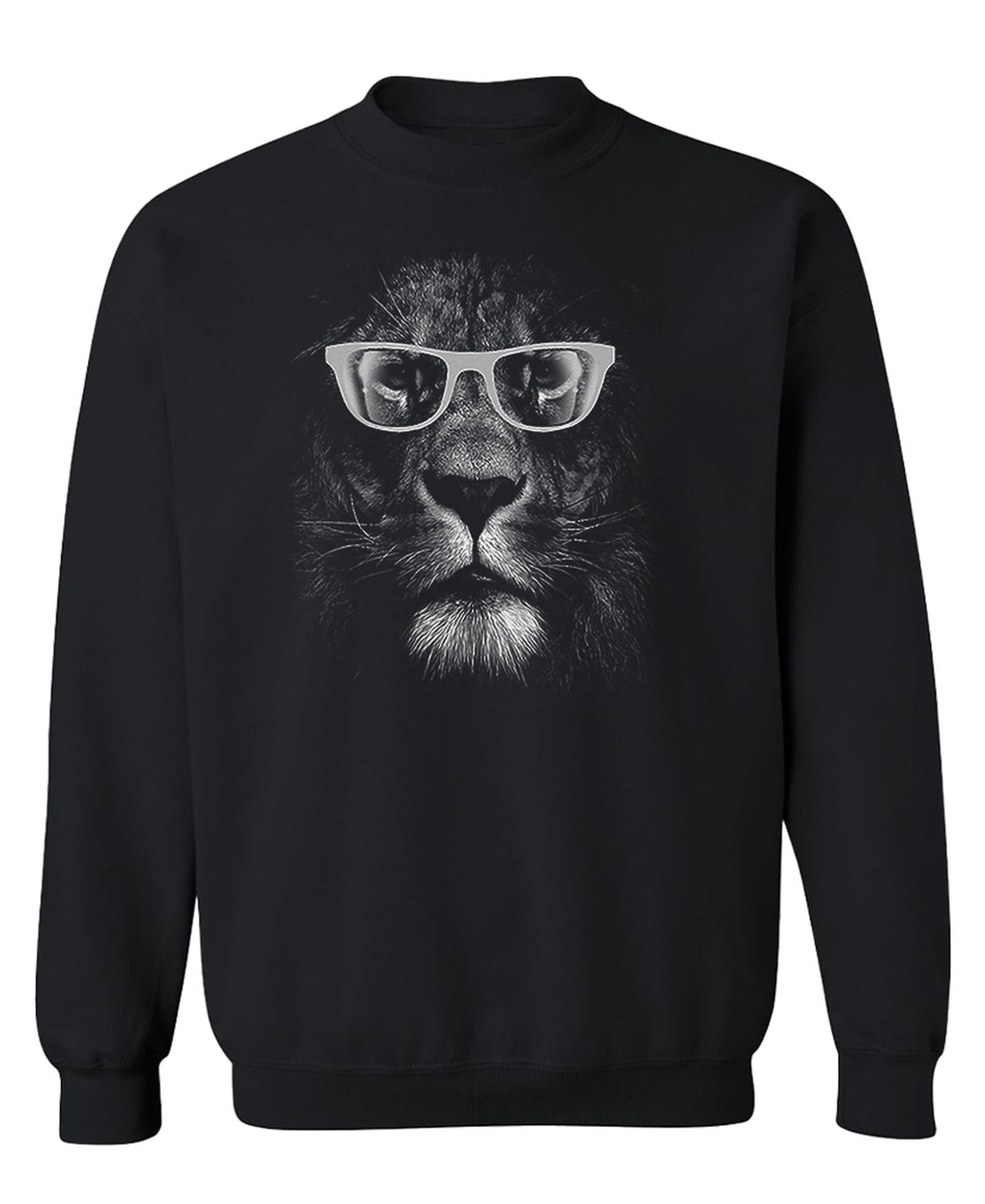 Lion with Glasses — Black Sweatshirt — front