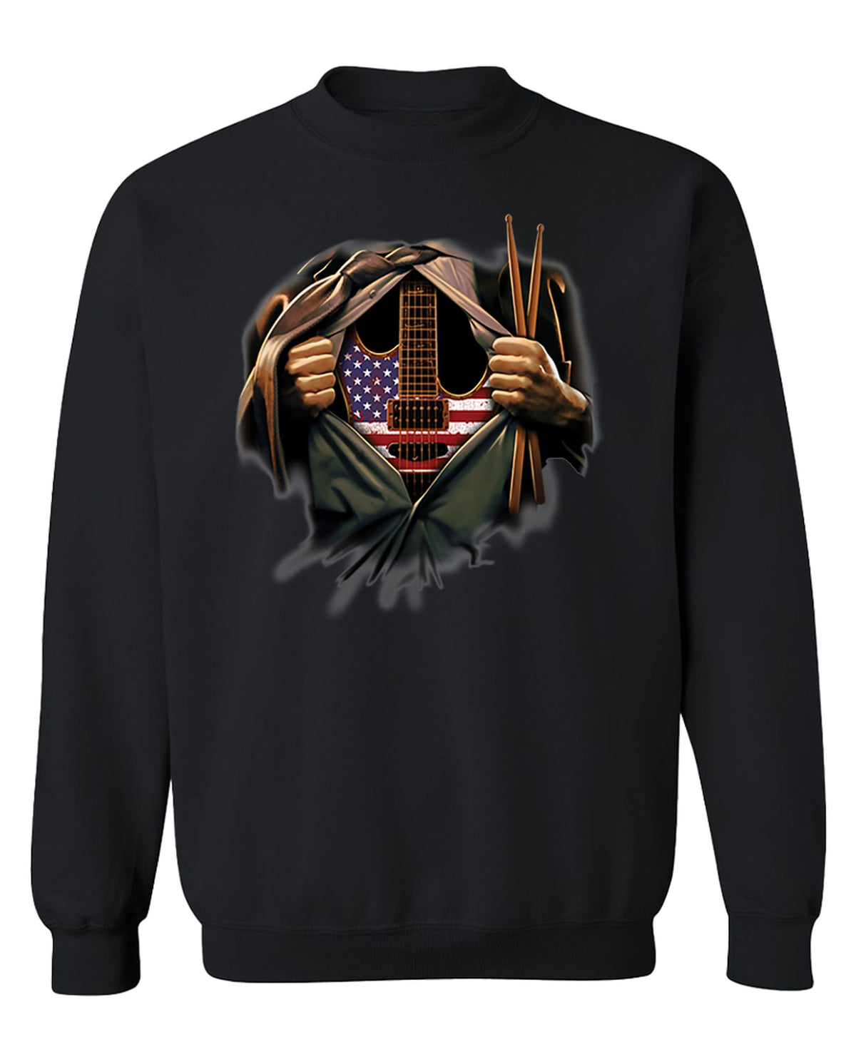 Guitar and Drums Torn Shirt — Black Sweatshirt — front