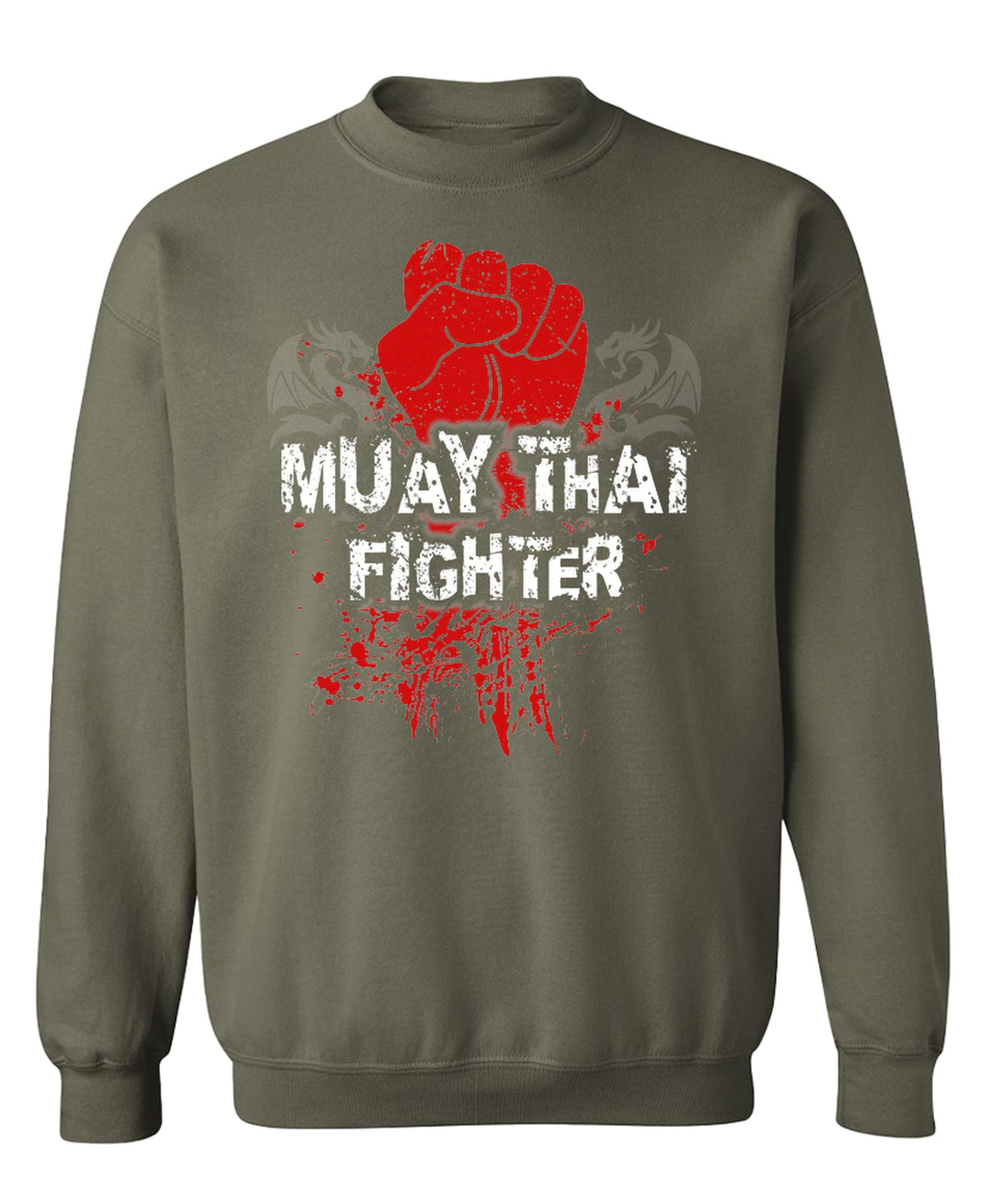 Muay Thai Fighter — Military Green Sweatshirt — front