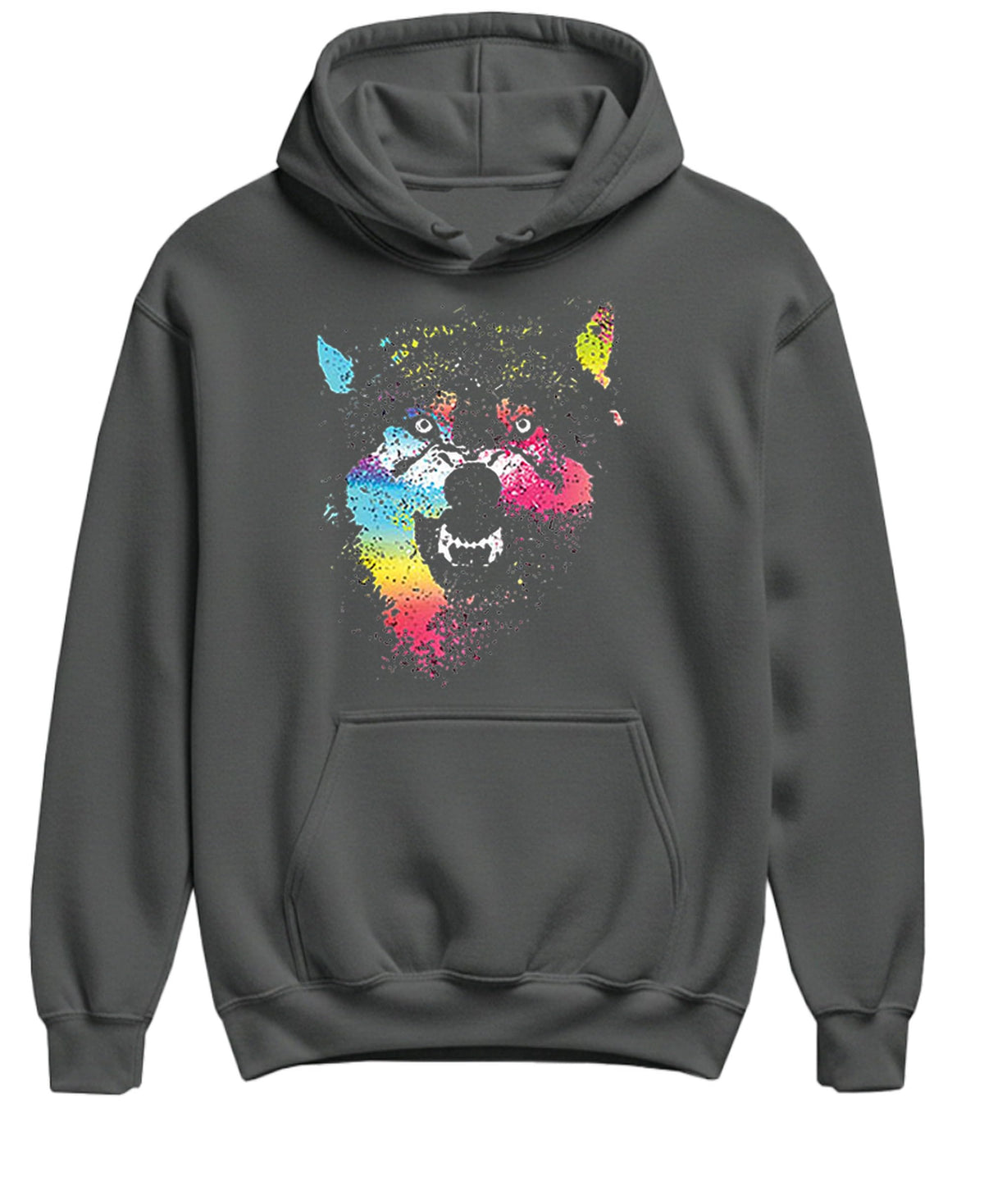Paint Splatter Wolf — Charcoal Hoodie — front