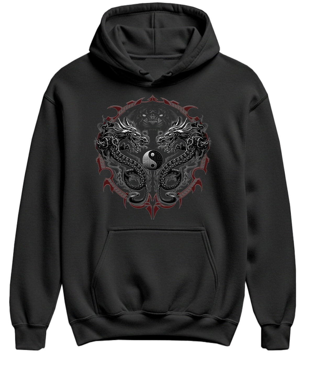 Yin Yang Dragons — Black Hoodie — front