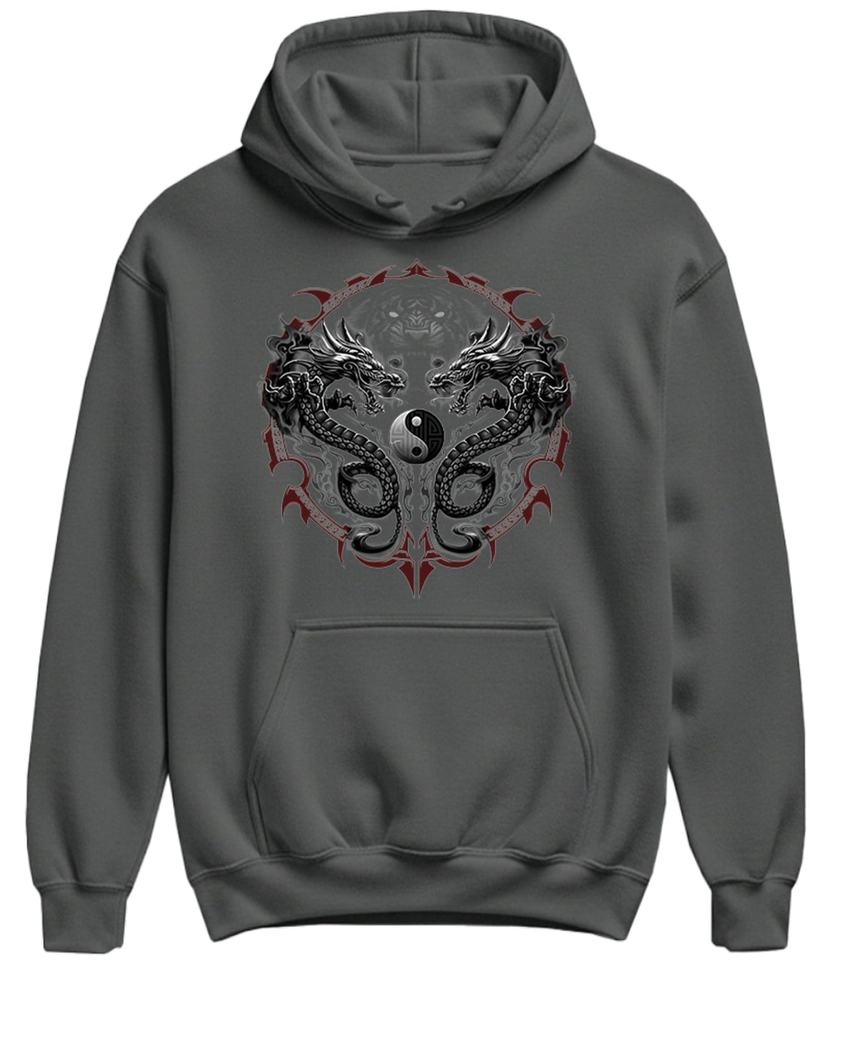 Yin Yang Dragons — Charcoal Hoodie — front
