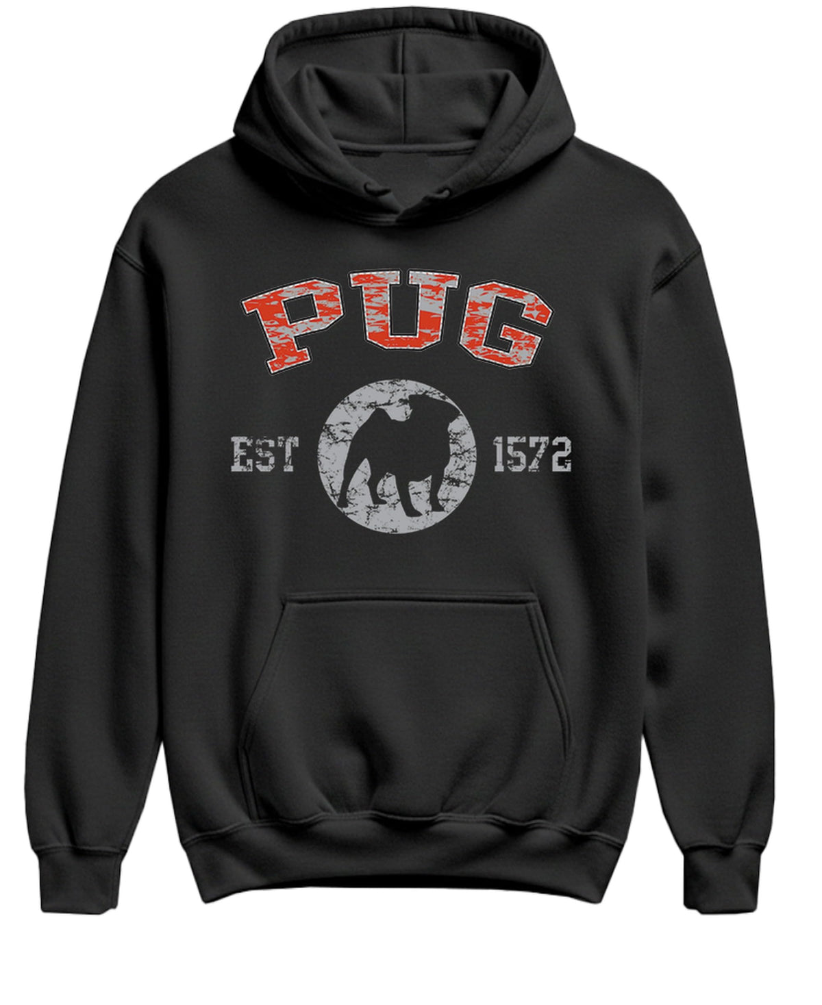 Pug Established 1572 — Black Hoodie — front