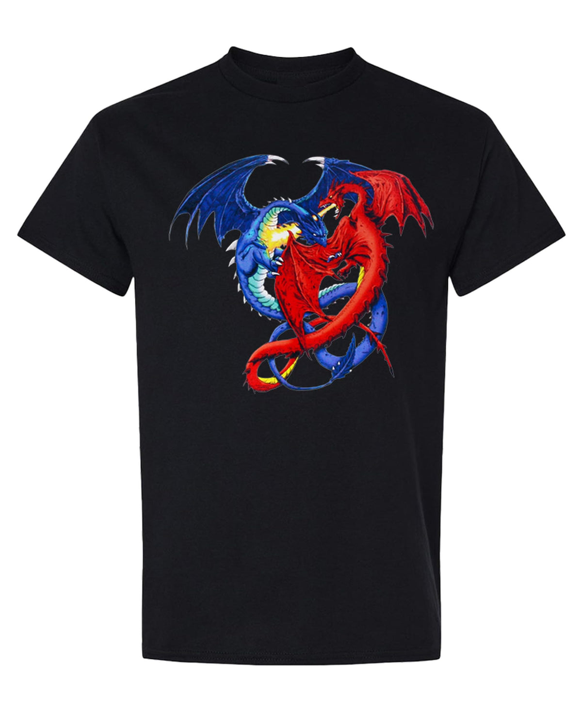 Red and Blue Dragons — Black T-Shirt — front