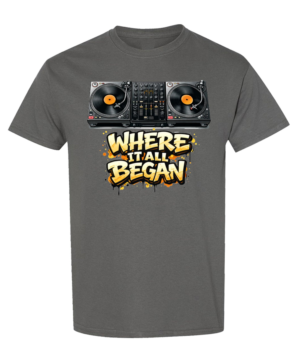 Where It All Began Turntables — Charcoal T-Shirt — front