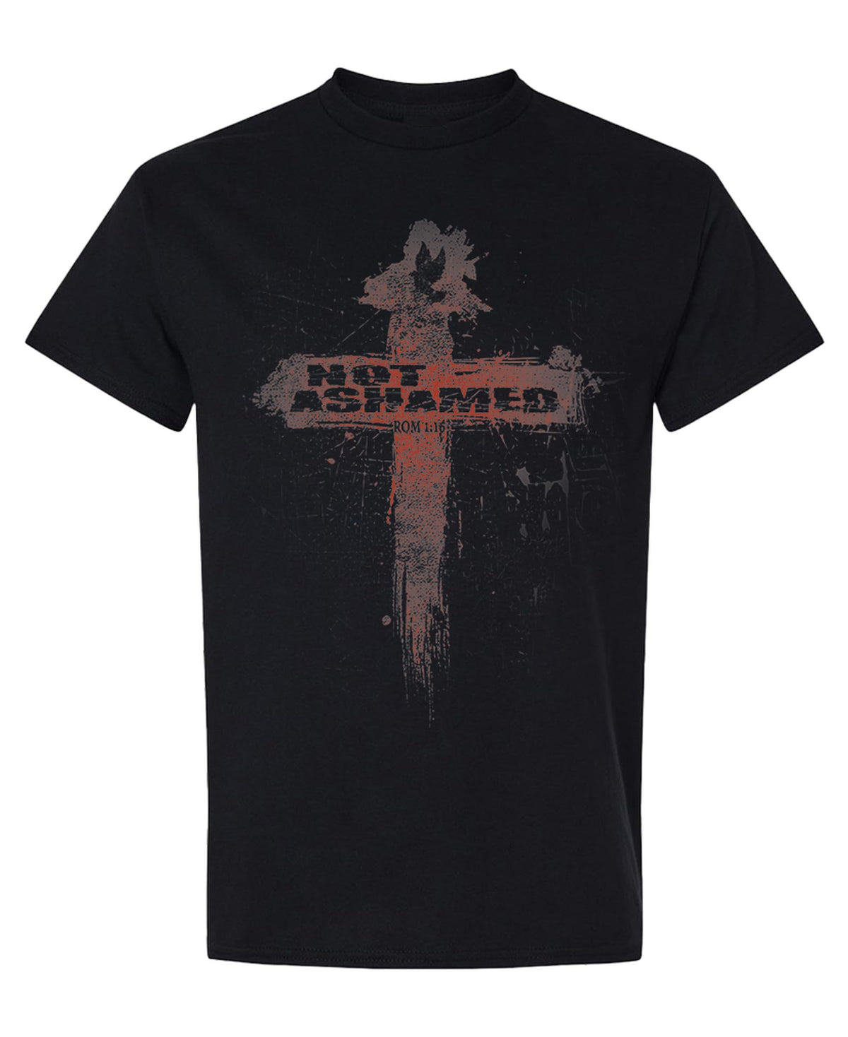 Not Ashamed Cross — Black T-Shirt — front