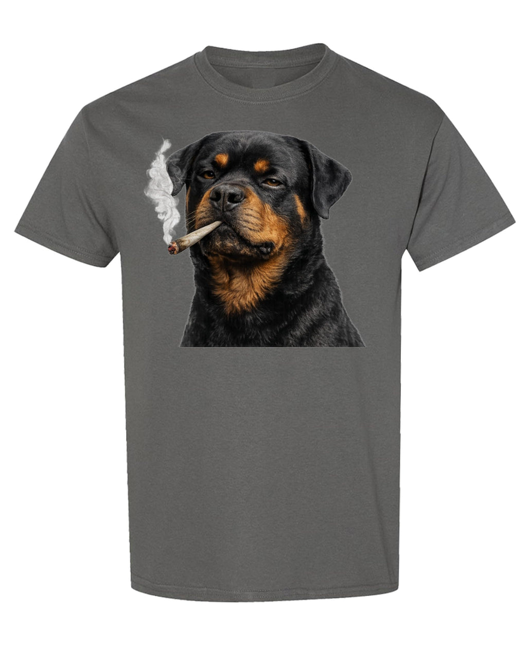 Rottweiler Smoking Weed — Charcoal T-Shirt — front
