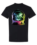Astronaut Cat — Black T-Shirt — front
