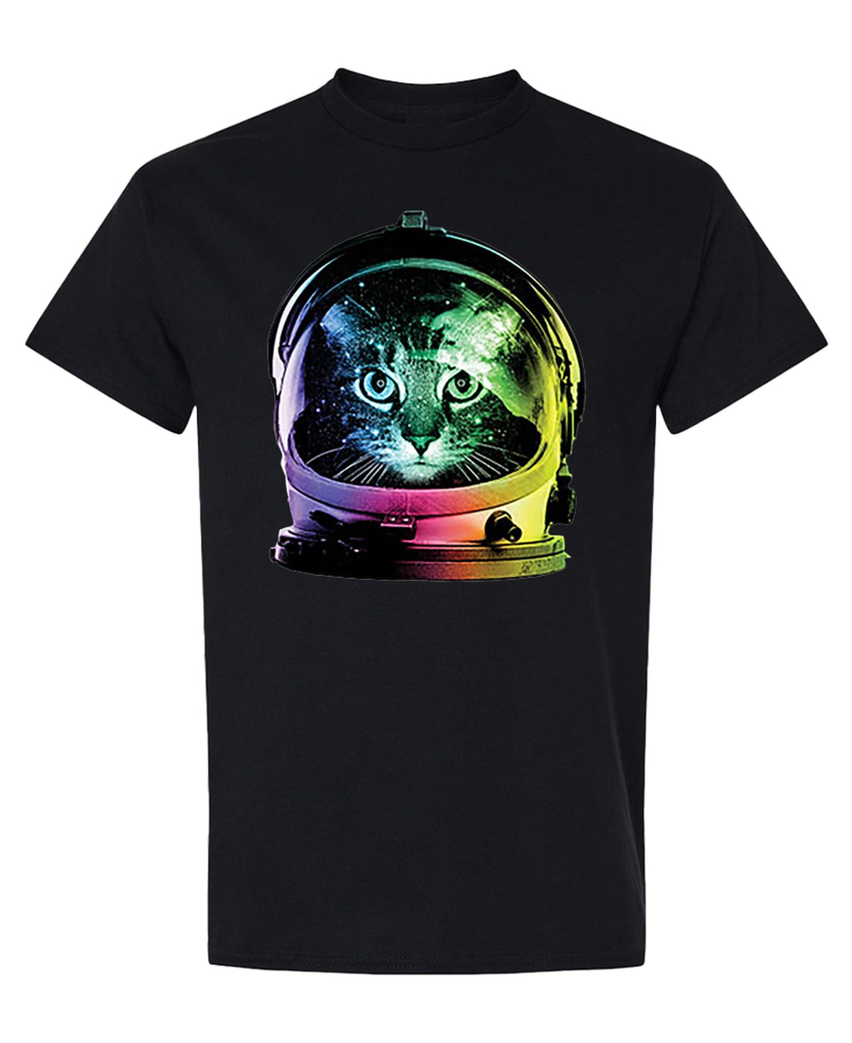 Astronaut Cat — Black T-Shirt — front