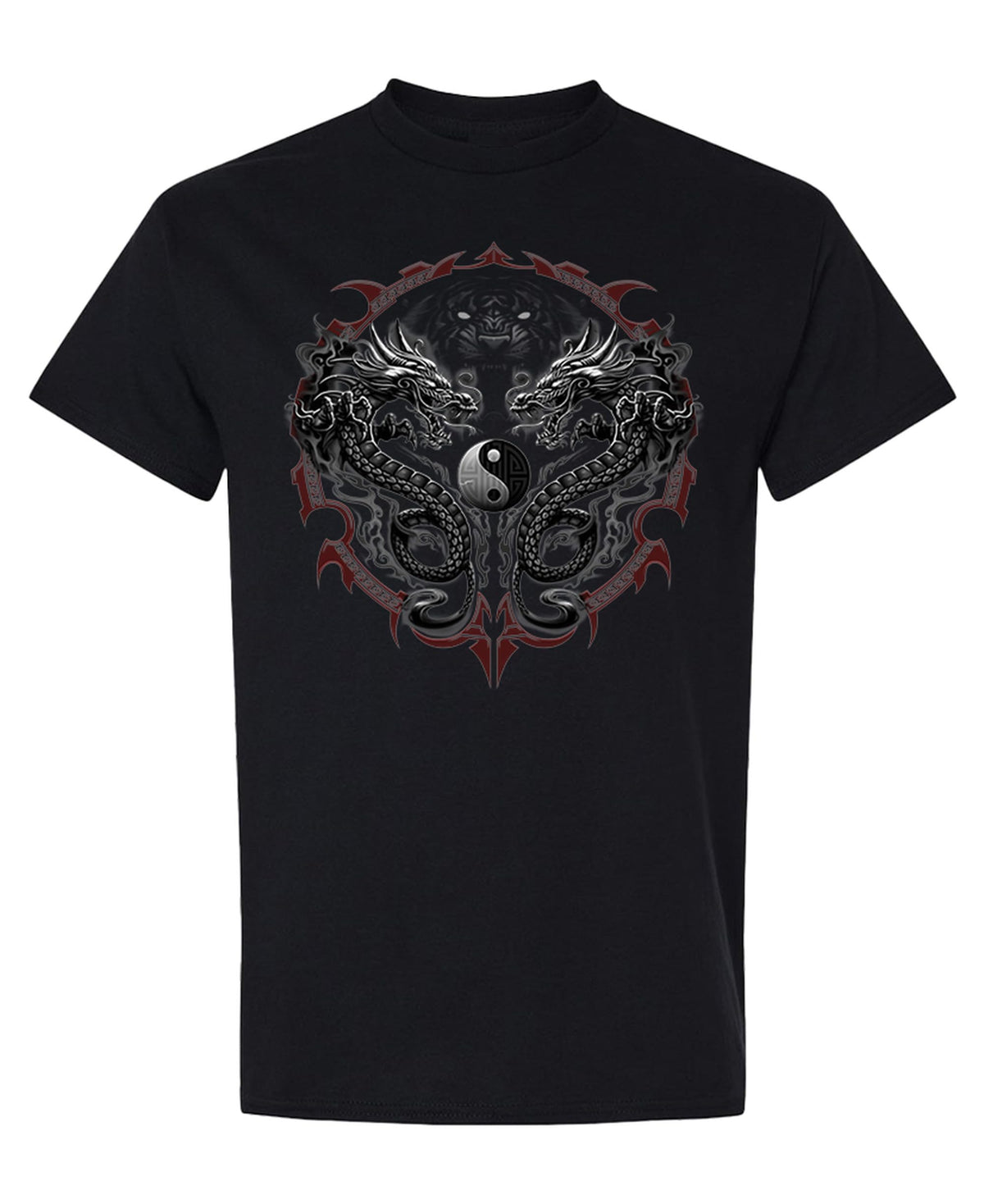 Yin Yang Dragons — Black T-Shirt — front