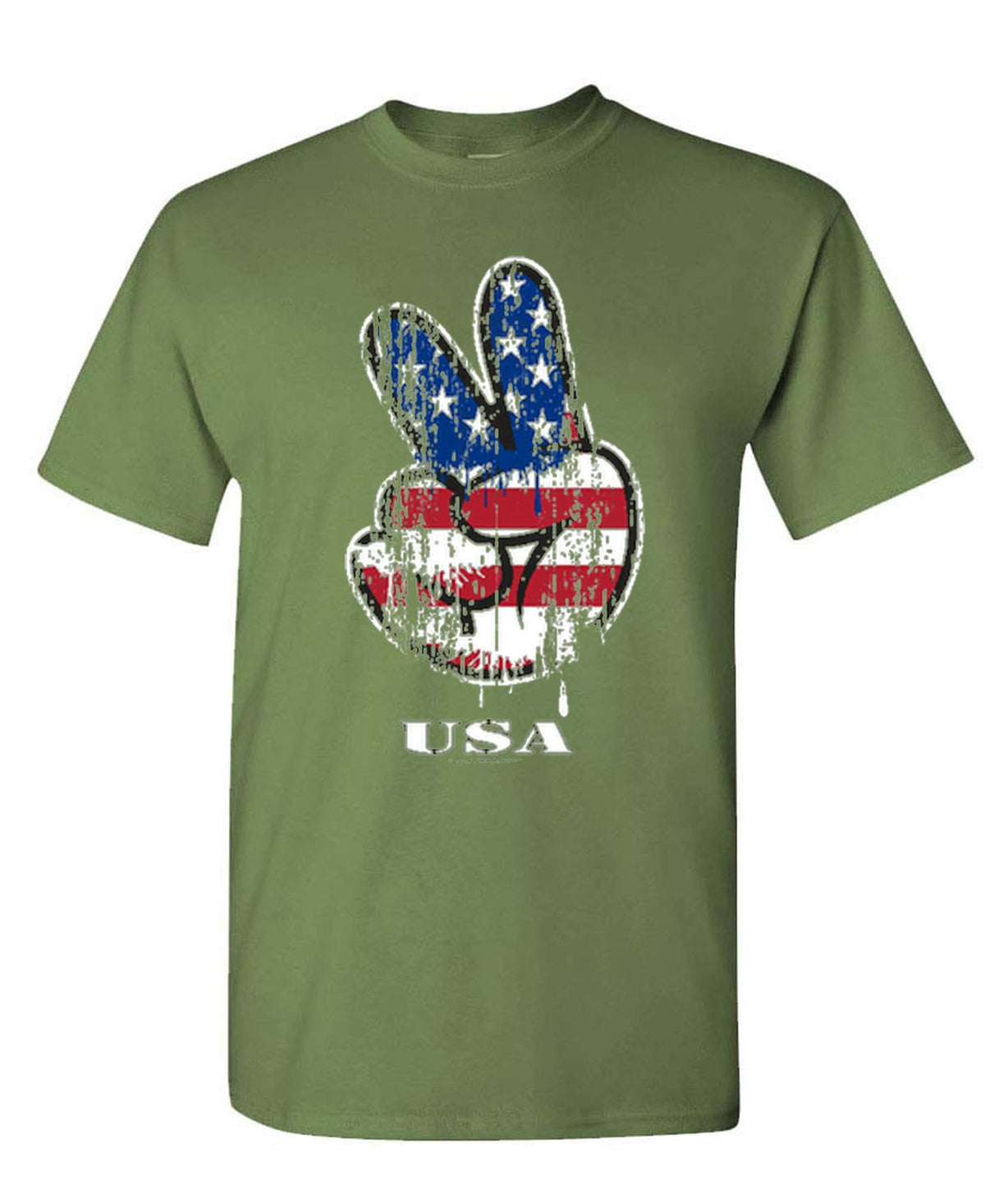 USA Peace Hand — Military Green T-Shirt — front