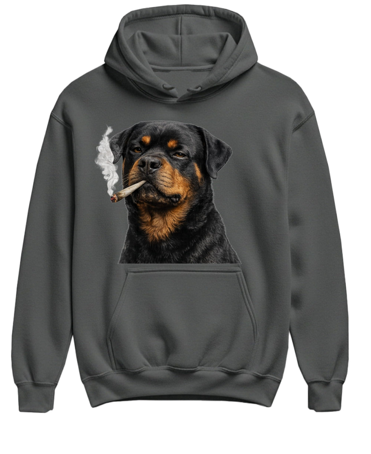 Rottweiler Smoking Weed — Charcoal Hoodie — front