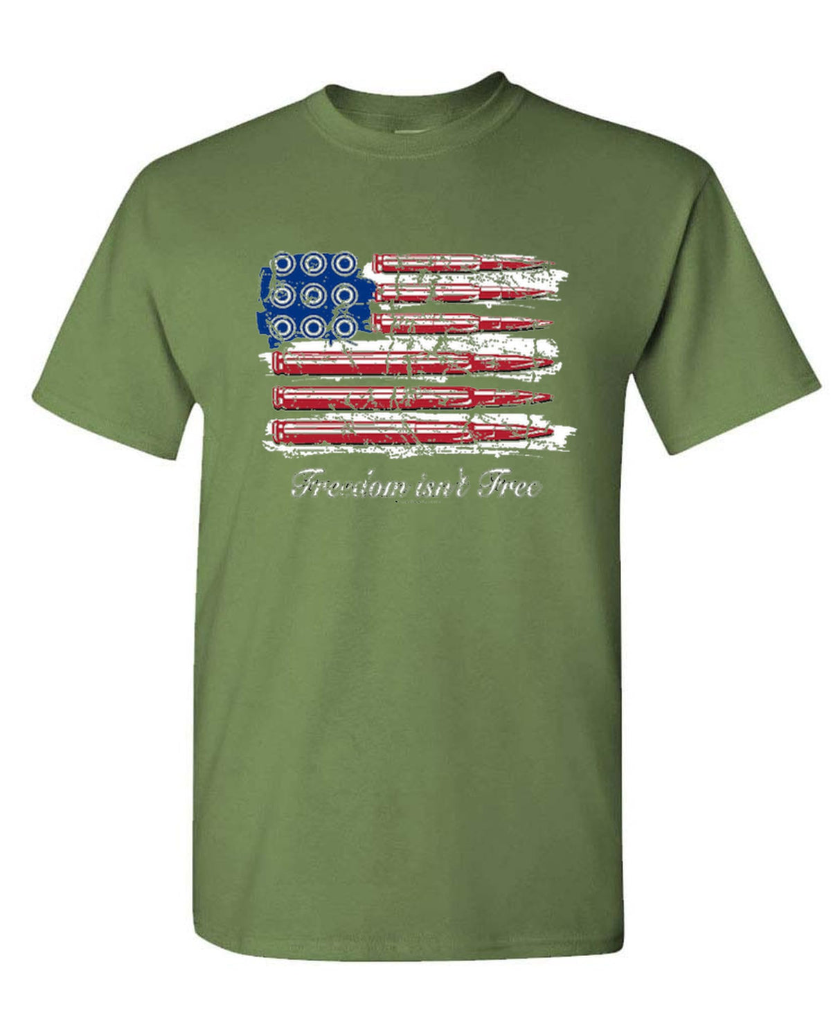 Freedom Isn't Free Flag — Military Green T-Shirt — front