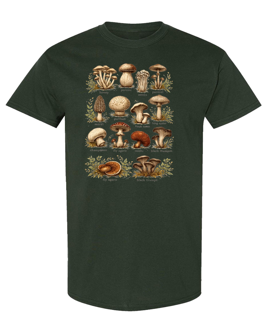 Mushroom Forager — Forest Green T-Shirt — front