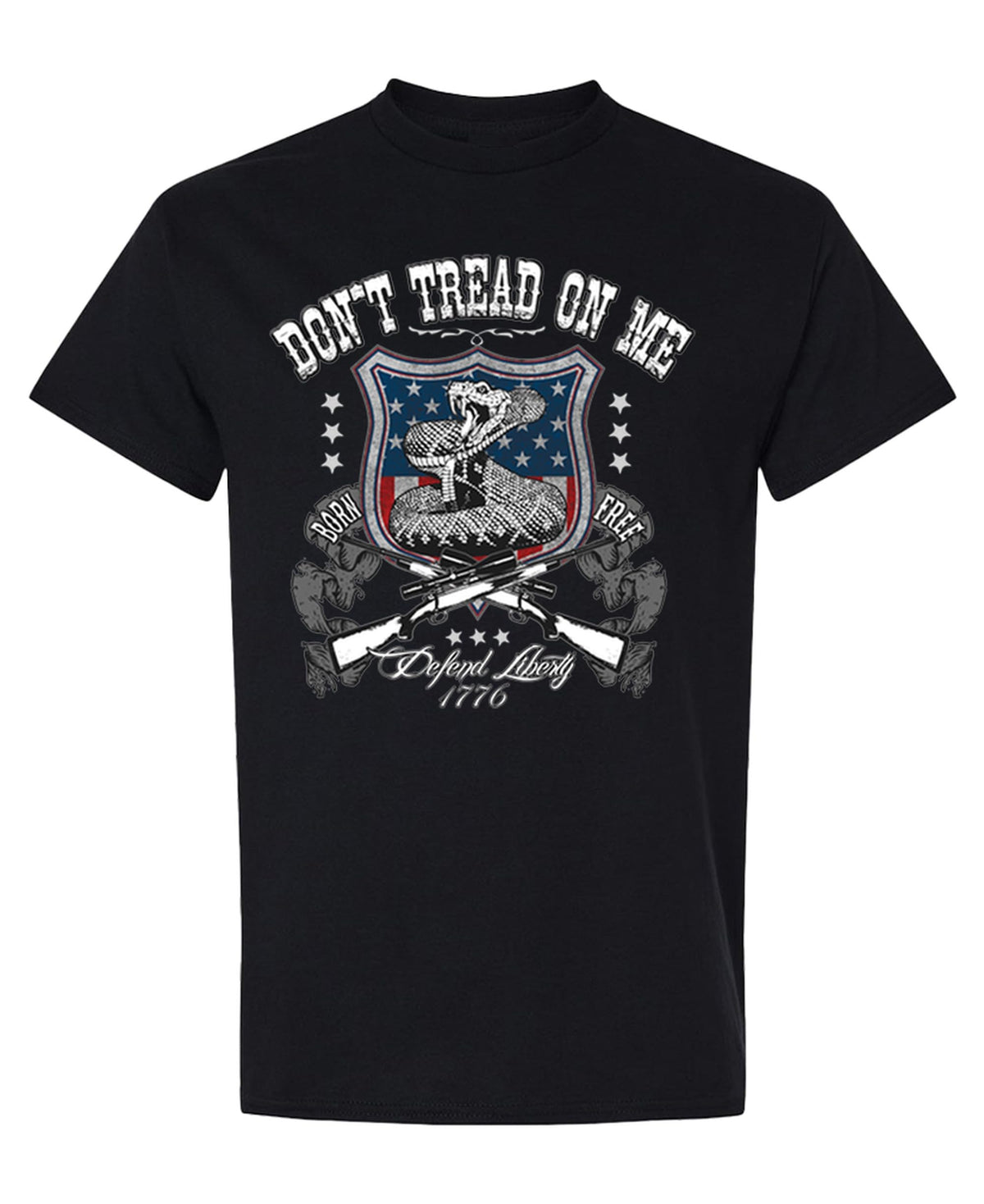 Don't Tread on Me — Black T-Shirt — front