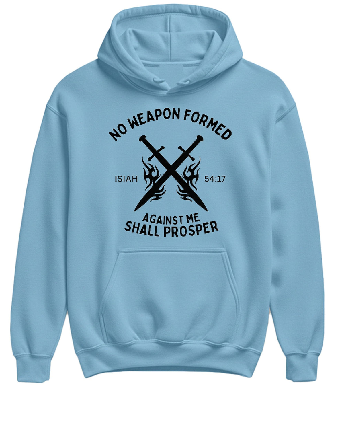 No Weapon Formed Against Me Shall Prosper Christian — Light Blue Hoodie — front