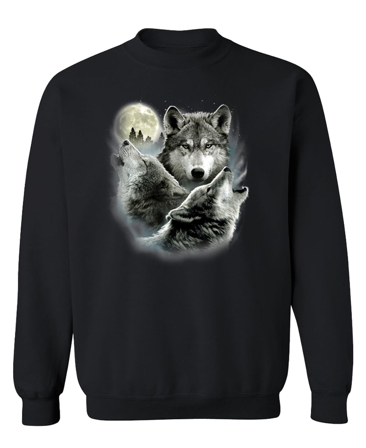 Three Wolves and Moon — Black Sweatshirt — front