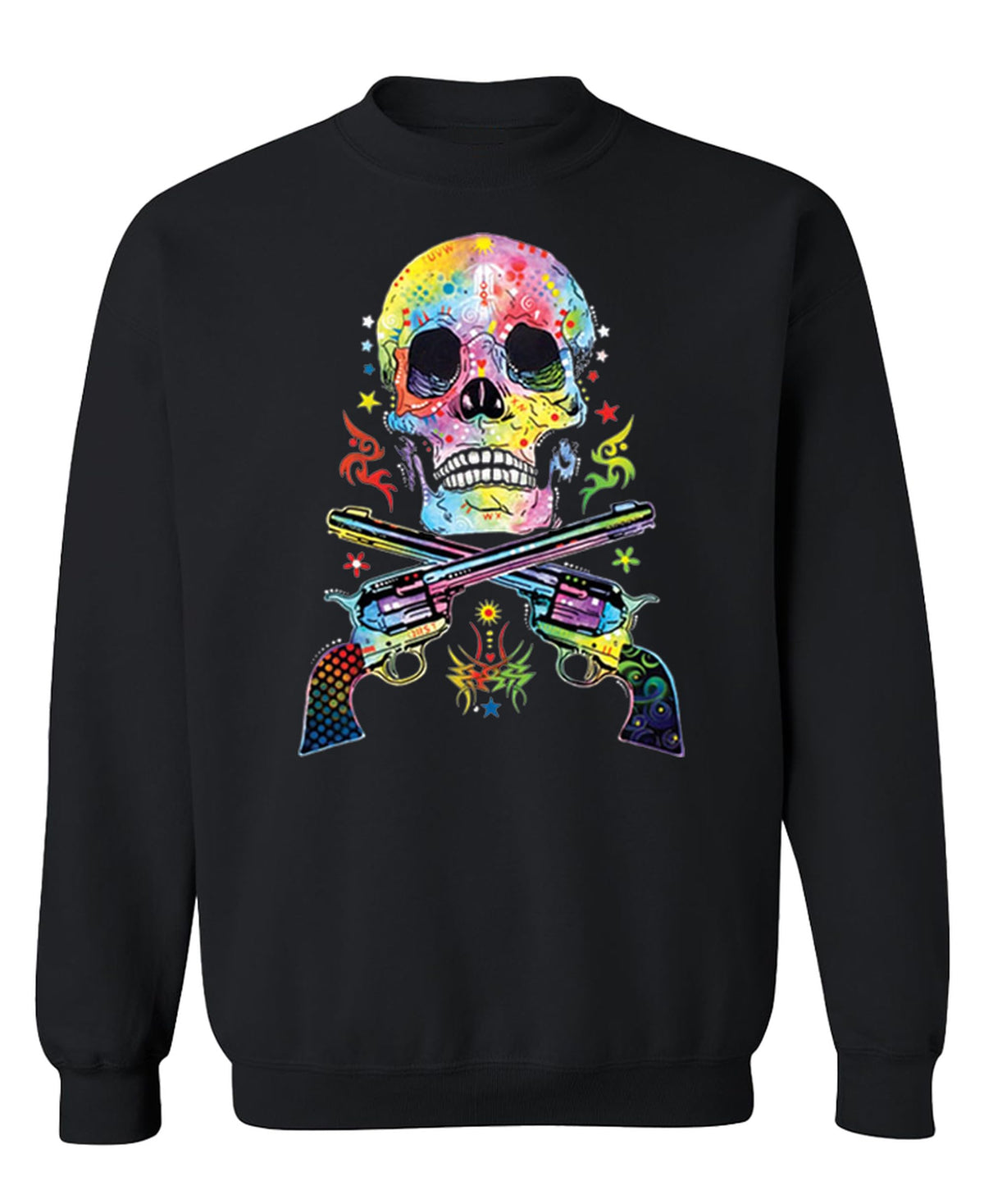 Colorful Skull and Crossed Pistols — Black Sweatshirt — front