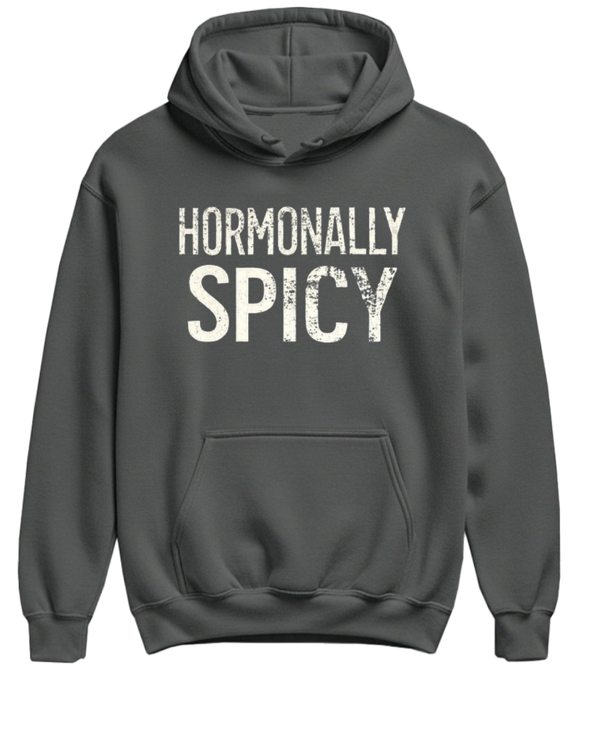 Hormonally Spicy — Charcoal Hoodie — front