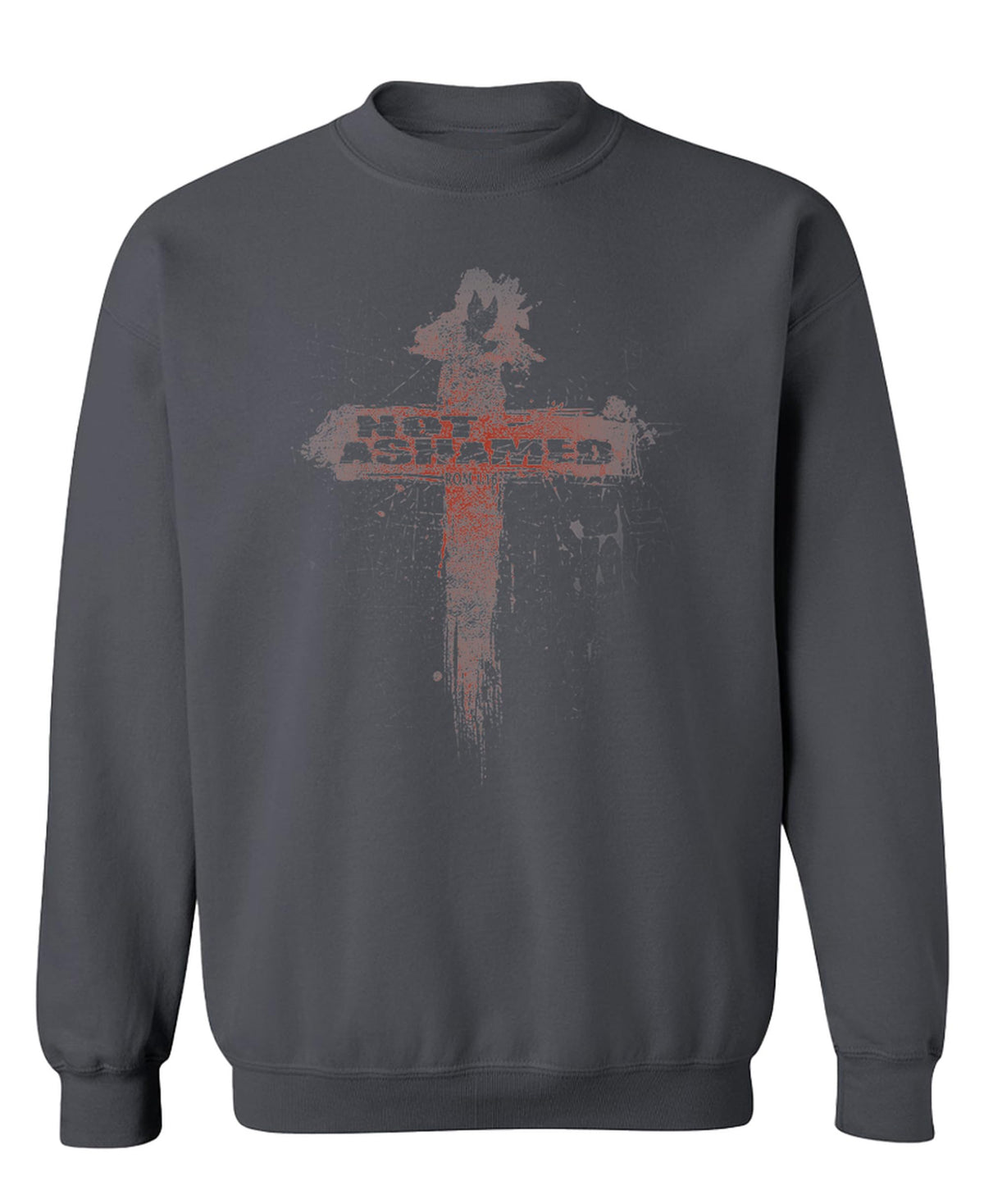 Not Ashamed Cross — Charcoal Sweatshirt — front