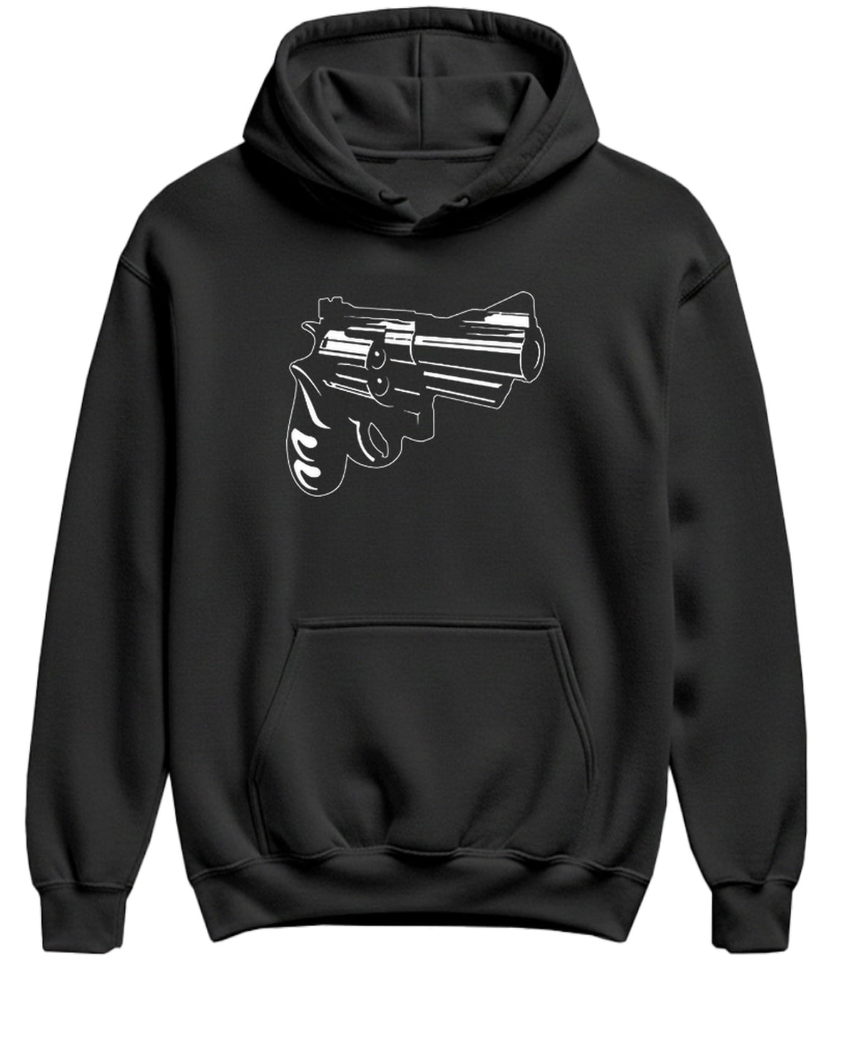 Revolver Line Drawing — Black Hoodie — front