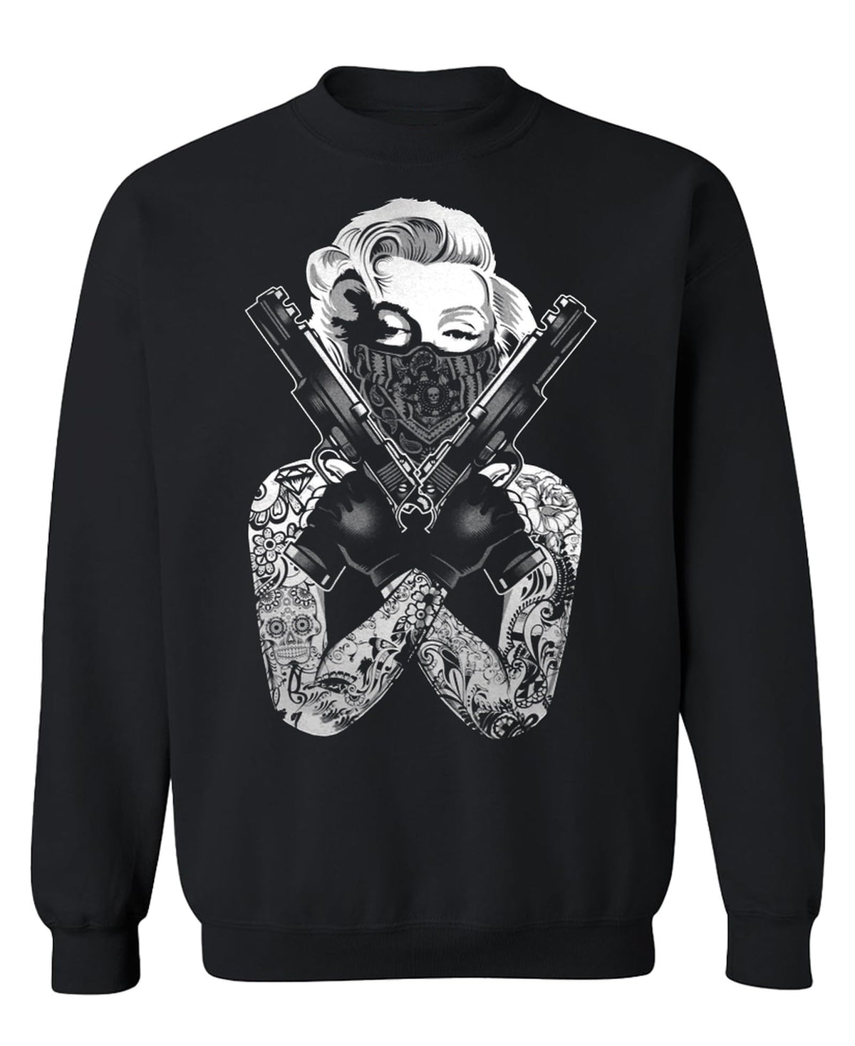 Bandana Portrait with Crossed Pistols — Black Sweatshirt — front