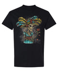 Colorful Ceremonial Skull — Black T-Shirt — front
