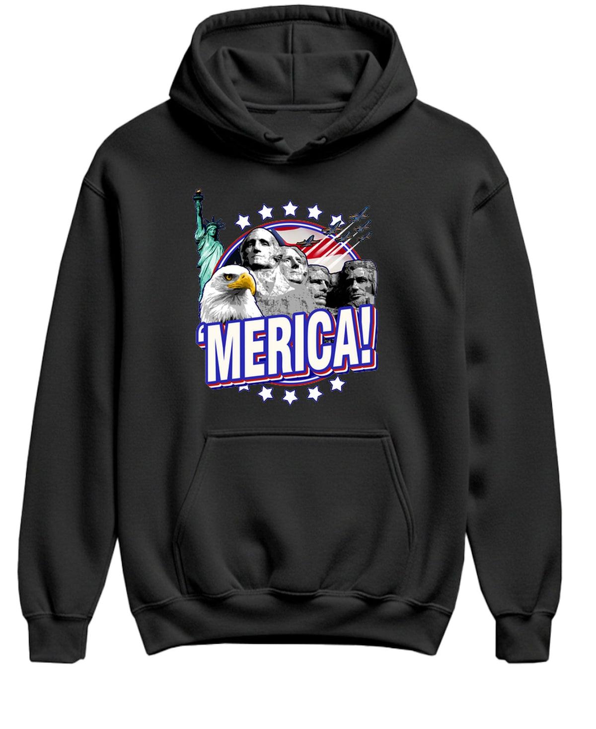 Merica — Black Hoodie — front