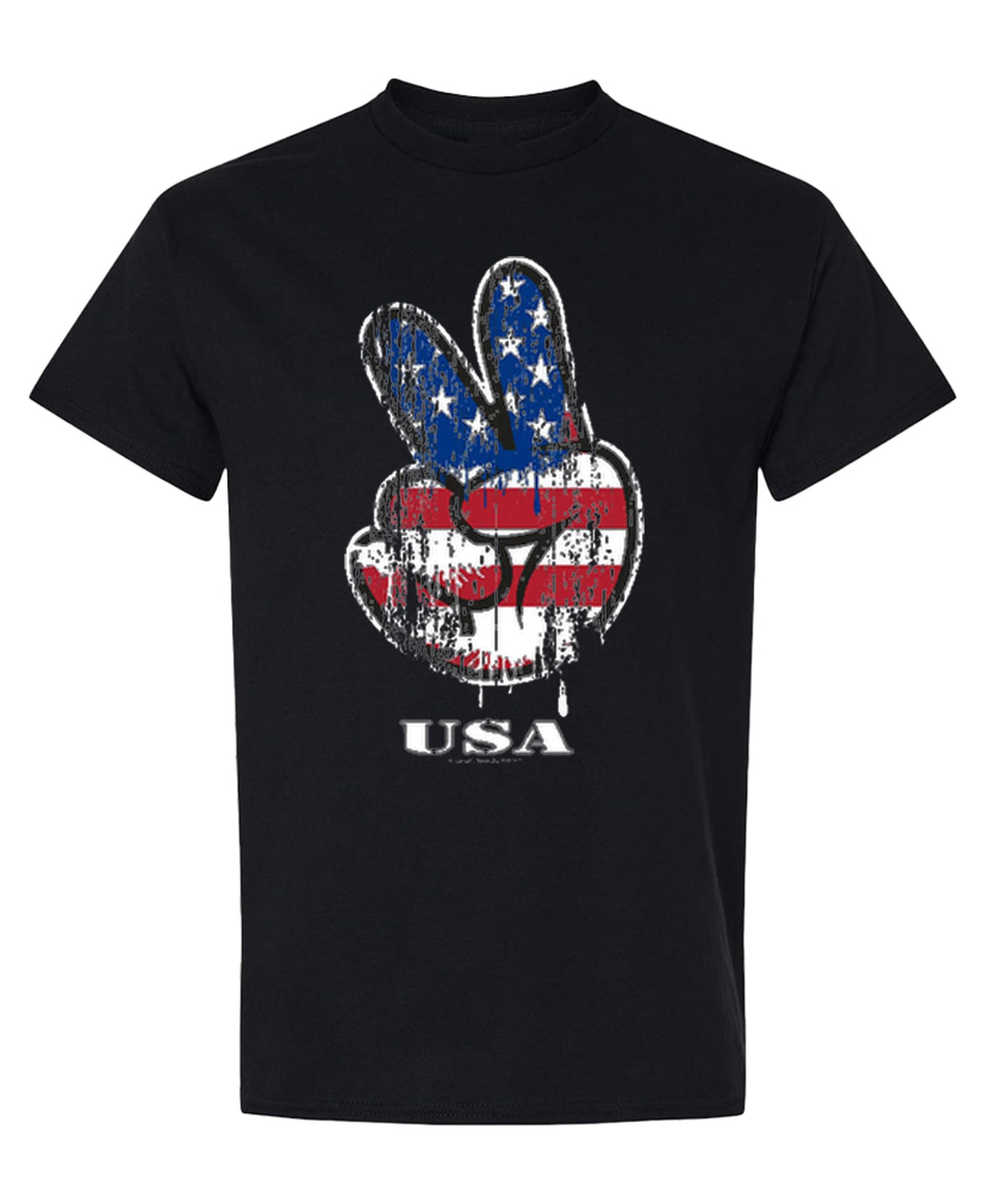 USA Peace Hand — Black T-Shirt — front